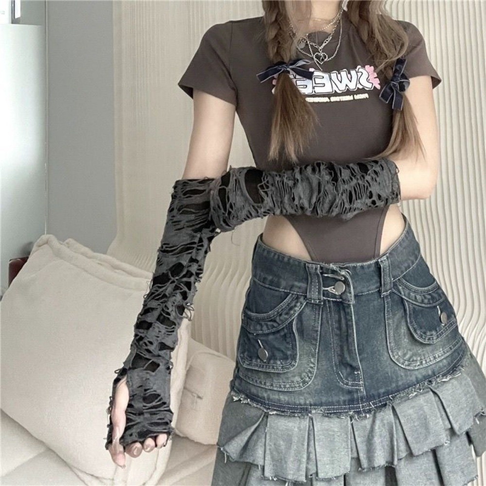 قفازات بانك طويلة بنمط مهترئ و - مراجعة Fingerless Glove Knit وسعره